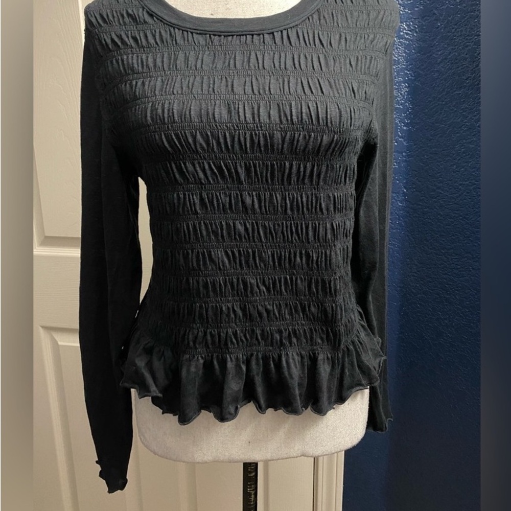 Elegant Black Smocked Women's Blouse